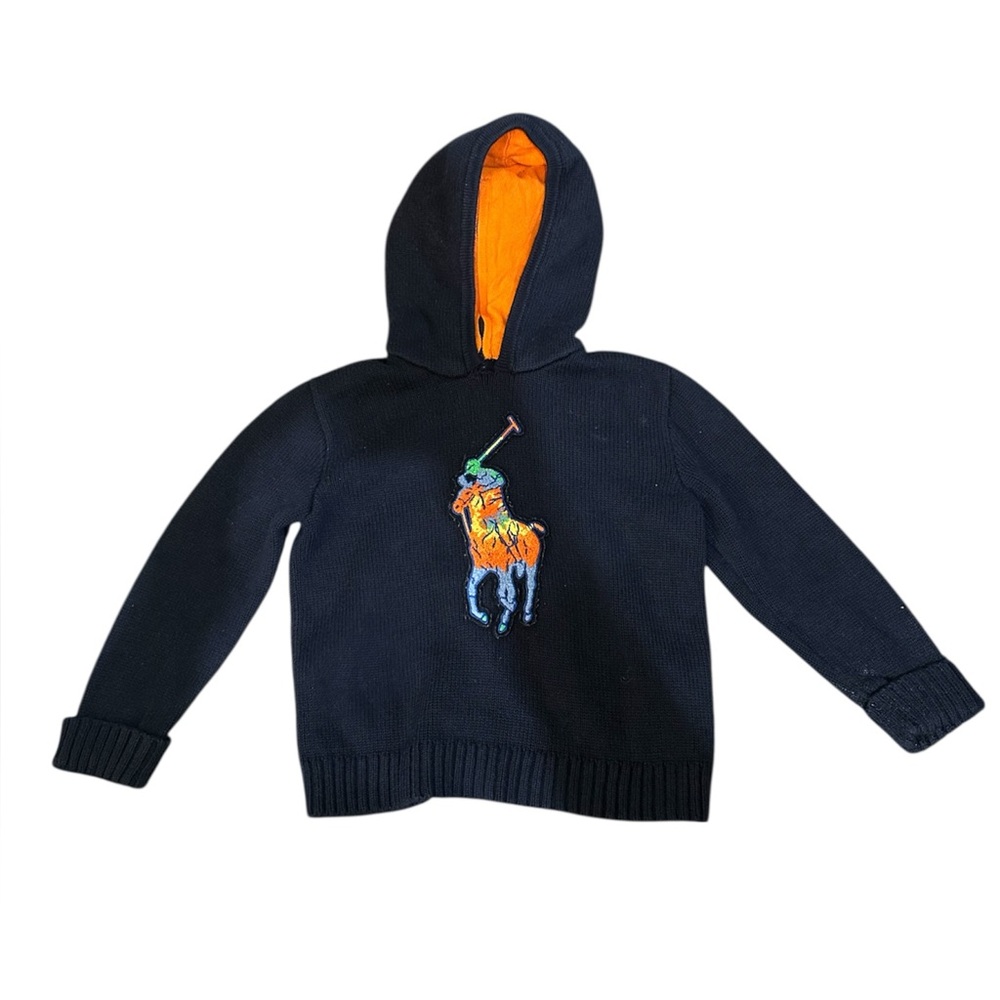 Vintage Ralph Lauren Kids Dark Blue Hoodie with Orange Lining